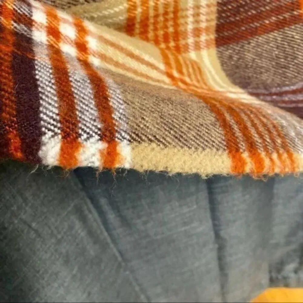 Vintage Faribault‎ Plaid Throw Blanket Brown Orange Fringe Cabin Decor